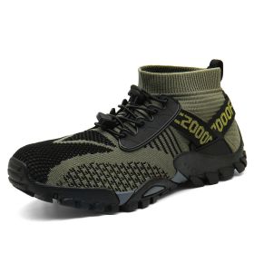 Outdoor Mesh Fly Weaving Sports Hiking Shoes Men Big Child Fashion Breathable High-top Climbing Amphibious Walking Elastic Laces - 313 Army Green - 40