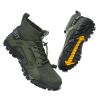 Spring Autumn Outdoor Mesh Fly Woven Sport Hiking Shoes Men Big Child Fashion Breathable High-top Climbing Walking Elastic Laces - Army Green - 48