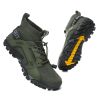 Spring Autumn Outdoor Mesh Fly Woven Sport Hiking Shoes Men Big Child Fashion Breathable High-top Climbing Walking Elastic Laces - Army Green - 39