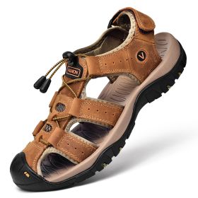 Men Summer Leather Sandal Outdoor Casual Shoe Man Mountain Hiking Sandals Non-slip High Quality Trekking Sandal Plus Size 46 - Light Brown - 39