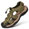 Men Summer Leather Sandal Outdoor Casual Shoe Man Mountain Hiking Sandals Non-slip High Quality Trekking Sandal Plus Size 46 - Army green - 44