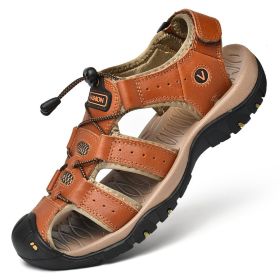 Men Summer Leather Sandal Outdoor Casual Shoe Man Mountain Hiking Sandals Non-slip High Quality Trekking Sandal Plus Size 46 - Brown - 41