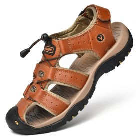 Men Summer Leather Sandal Outdoor Casual Shoe Man Mountain Hiking Sandals Non-slip High Quality Trekking Sandal Plus Size 46 - Brown - 46