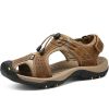 Men Summer Sandal Cow Leather Hiking Sandal Man Beach Sandal Outdoor Casual Shoe High Quality Leather Aqua Shoes Plus Size 46 - Brown - 39