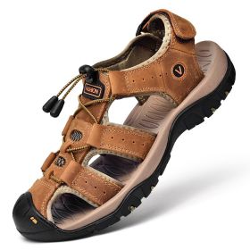 Men Summer Leather Sandal Outdoor Casual Shoe Man Mountain Hiking Sandals Non-slip High Quality Trekking Sandal Plus Size 46 - Light Brown - 45