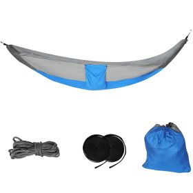 Travel Camping Hammock with Net Mosquito Lightweight Nylon Fabric - Gray & Blue - Hammock