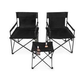 Traveling Folding Camping Chairs and Table Set with Carrying Bag - Black - Camping Chairs