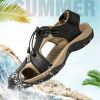 Men Summer Sandal Cow Leather Hiking Sandal Man Beach Sandal Outdoor Casual Shoe High Quality Leather Aqua Shoes Plus Size 46 - Brown - 40