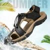 Men Summer Sandal Cow Leather Hiking Sandal Man Beach Sandal Outdoor Casual Shoe High Quality Leather Aqua Shoes Plus Size 46 - Black - 39