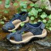 Men Summer Sandal Cow Leather Hiking Sandal Man Beach Sandal Outdoor Casual Shoe High Quality Leather Aqua Shoes Plus Size 46 - Navy - 44