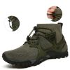 Outdoor Mesh Fly Weaving Sports Hiking Shoes Men Big Child Fashion Breathable High-top Climbing Amphibious Walking Elastic Laces - 319 Army Green - 40