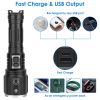 Super Bright LED Flashlight Waterproof Rechargeable Zoomable Tactical Torch Light Emergency Power Bank Support 3 Battery Types - Black