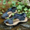 Men Summer Sandal Cow Leather Hiking Sandal Man Beach Sandal Outdoor Casual Shoe High Quality Leather Aqua Shoes Plus Size 46 - Navy - 40