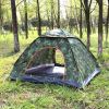 4 Persons Camping Waterproof Tent Pop Up Tent Instant Setup Tent w/2 Mosquito Net Doors Carrying Bag Folding 4 Seasons  - Camouflage